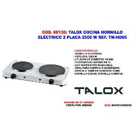 TALOX COCINA HORNILLO ELECTRICO 2 PLACA 2.500 W TM-HD05