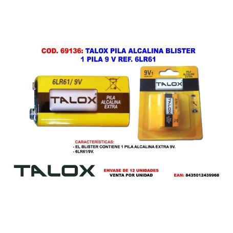 TALOX PILA ALCALINA BLISTER 1 PILA 9 V 6LR61