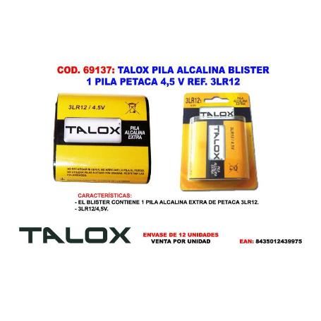 TALOX PILA ALCALINA BLISTER 1 PILA PETACA 4,5 V 3LR12