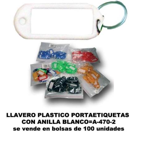 LLAVERO PLASTICO PORTAETIQUETAS 20X55MM+ANILLA BLANCO A-470-2 (CAJA 100 UNIDADES)