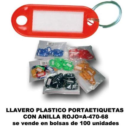 LLAVERO PLASTICO PORTAETIQUETAS 20X55MM+ANILLA ROJO A-470-68 (CAJA 100 UNIDADES)