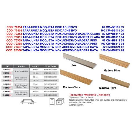 BRINOX TAPAJUNTA MOQUETA INOX ADHE.MADERA HAYA   82 CM B8124 03