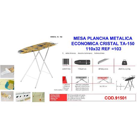 MESA PLANCHA METALICA ECONOMICA CRISTAL TA-150  110X32 103