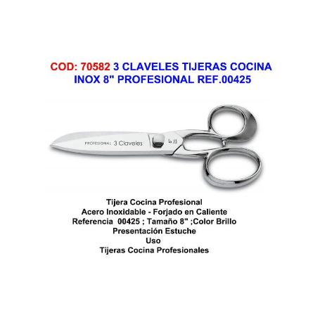 3 CLAVELES TIJERAS COCINA INOX 8 PROFESIONAL REF.00425
