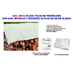 PLUVIA TOLDO PROTECCION+OJAL+REFUERZO 8X12   96 M2 80GR BLANCO