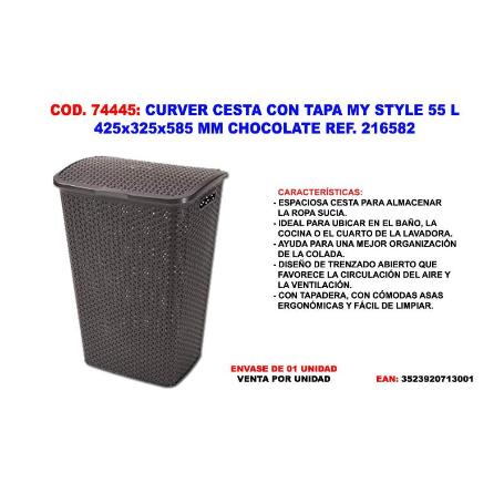 CURVER CESTA CON TAPA MY STYLE 55 L 425X325X585MM CHOCOL 216581