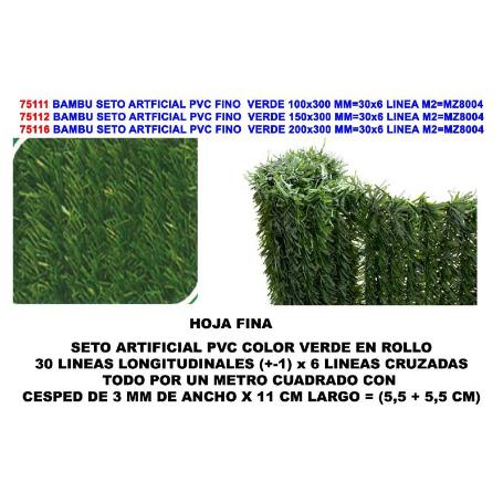BAMBU SETO ARTIFICIAL PVC HOJA FINA PINO VERDE 1.50 X 3 M MZ8004