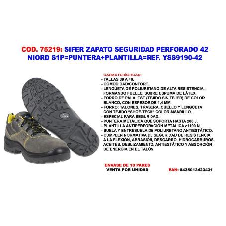 SIFER-SAFETY ZAPATO SEGUR PERFOR.42 NIORD S1P PUNT+PLANT YSS9190