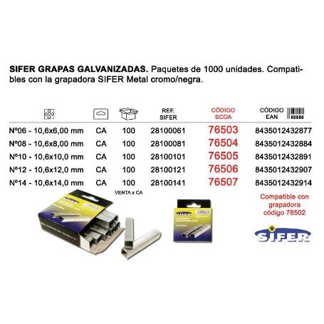 SIFER GRAPAS GALVANIZADAS Nº  8 10.6X  8 MM CAJA 1000UN 28100081