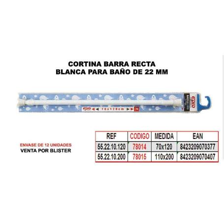 CORTINA BAÑO BARRA RECTA 22 MM BLANCA   70X120