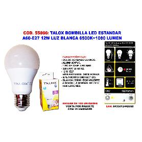 TALOX BOMBILLA LED ESTANDA A60-E27 12W L.BLANCA 6500K 1080 LUMEN (CAJA 10 UNIDADES)