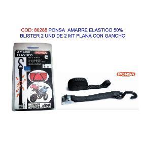 PONSA  AMARRE ELASTICO 50% BLISTER 2 UND 2 MT PLANA C-GANCHO