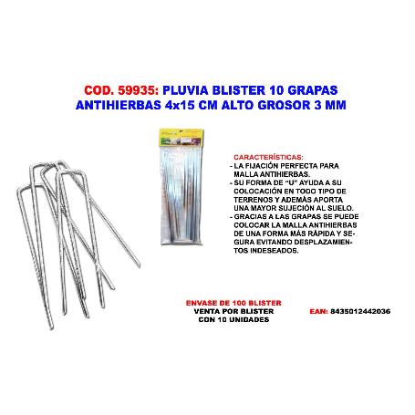 PLUVIA BLISTER 10 GRAPAS GAL.MALLA ANTIHI 4X15 CM ALTO GROS 3MM