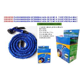 PLUVIA MANGUERA EXTENSIBLE AZUL DE 2,5 MT A  7.5 MT+PISTOLA MULT