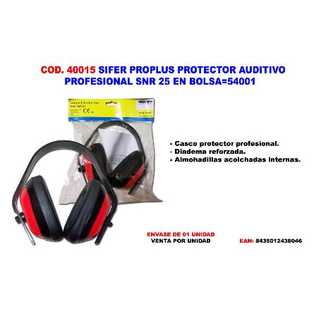 SIFER  PROTECTOR AUDITIVO OREJERA  AJUSTABLE  SNR 25 BOLSA 54001