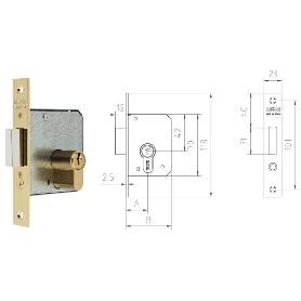 MCM CERRADURA EMBUTIR MADERA 1512-2-35 35 CANTO RECTO LATONADO