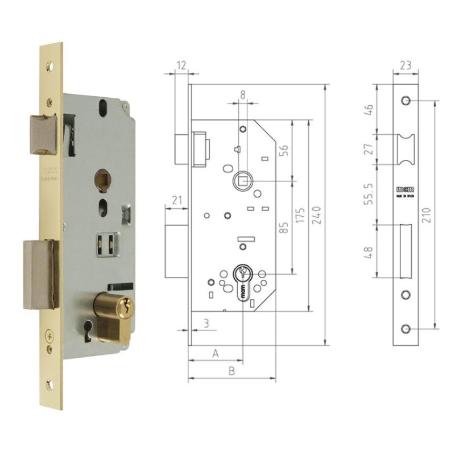 MCM CERRADURA EMBUTIR MADERA 1601-2-40 CANTO RECTO LATONADO