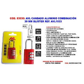 AVL CANDADO COMBINACION 30 MM BLISTER AVL1033