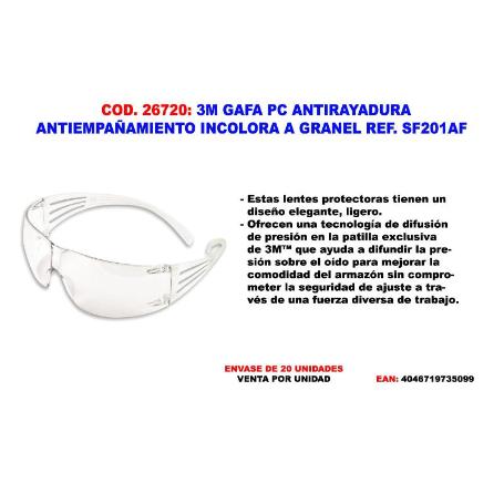 3M GAFA PC ANTIRAYADURA ANTIEMPAÑAMIENTO INCOLORA SF201AF