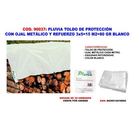 PLUVIA TOLDO PROTECCION+OJAL+REFUERZO 3X  5   15 M2 80GR BLANCO