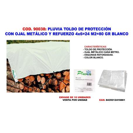 PLUVIA TOLDO PROTECCION+OJAL+REFUERZO 4X  6   24 M2 80GR BLANCO