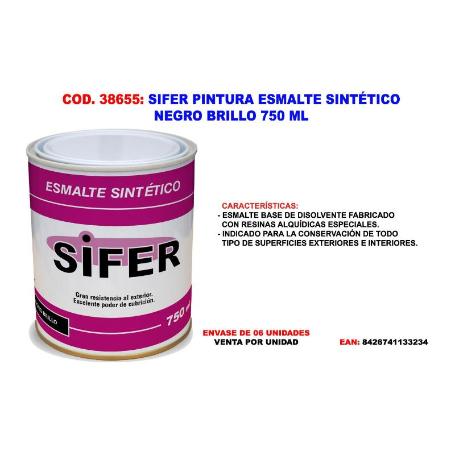 SIFER PINTURA ESMALTE SINTETICO NEGRO BRILLO 750 ML