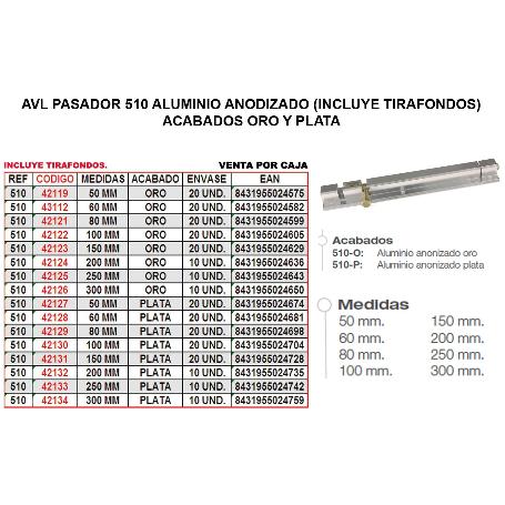 AVL PASADOR 510 ALUMINIO 200 MM ORO (CAJA 2 UNIDADES)