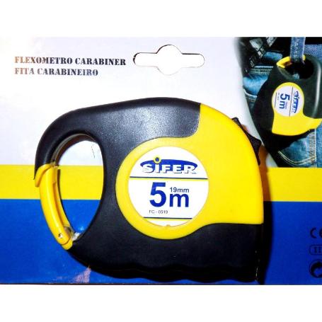 SIFER FLEXOMETRO CARABINER CAUCHO 5M 19MM