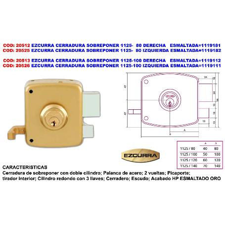 EZCURRA CERRADURA SOBREPONER 1125-100 IZQUIERD.ESMALTADA 1119112