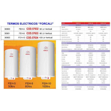 FORCALI FINST TERMO ELECTRICO VERTICAL 50L 390MM A 745MM FEH-5S