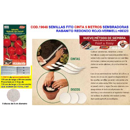 SEMILLAS FITO CINTA 5 MT.SEMBRAR RABANITO REDONDO ROJO-VER 09323