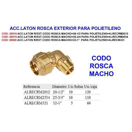 ACC.LATON R-EXT.CODO ROSCA MACHO 32-1PARA POLIETI ALRECRM321