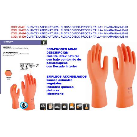 GUANTE FINSTOCK LATEX NATURAL FLOCADO ECO-PROCEX T-8 NARANJA (CAJA 12 UNIDADES)