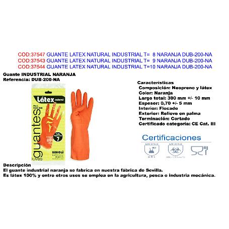 BAJA GUANTE LATEX NATURAL INDUSTRIAL T 10 NARANJA DUB-200-NA (CAJA 10 UNIDADES)