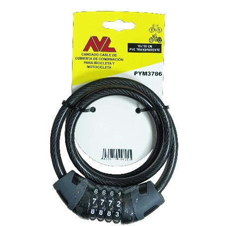 AVL CANDADO CABLE CUBIERTA COMBINACION 4,5 MM 4 DIGITOS PYM3786