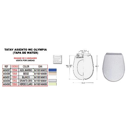 BAJA TATAY ASIENTO WC OLYMPIA GRANITO-GRIS (TAPA WATER)44044