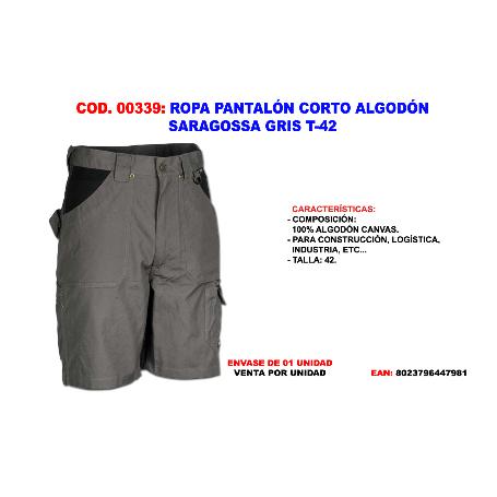 BAJA ROPA PANTALON CORTO ALGODON SARAGOSSA GRIS T-42