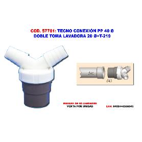 TECNO CONEXION PP 40Ø DOBLE TOMA LAVADORA 20Ø T-219   50804