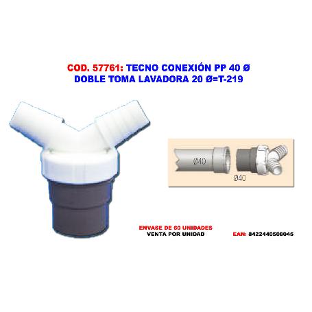 TECNO CONEXION PP 40Ø DOBLE TOMA LAVADORA 20Ø T-219   50804