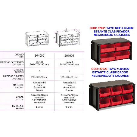 TAYG ESTANTE CLASIFICADOR NEGRO-ROJO   6 CAJONES   306006