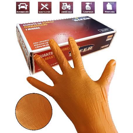 GUANTE SIFER NITRILO 7 MICRAS DIAMANTADO NARANJA C-50U T-L