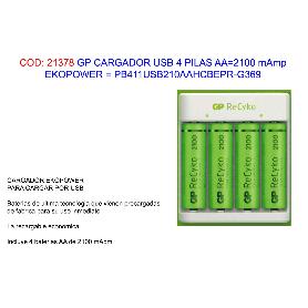 GP CARGADOR USB 4 PILA AA 2100 A.EKOPOW PBE411210AAHC-B4-G534