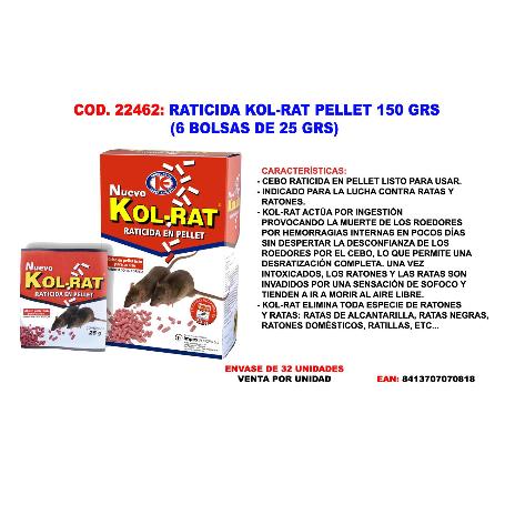 RATICIDA KOL-RAT PELLET 150 GR (6 BOLSAS DE 25GR)  D01.479