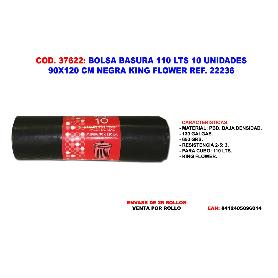 BOLSA BASURA 110 L 10 UND 90 X120 CM NEGRA KING FLOWER REF.22236
