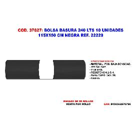 BOLSA BASURA 240 L 10 UND 115 X150 CM NEGRA REF.22229
