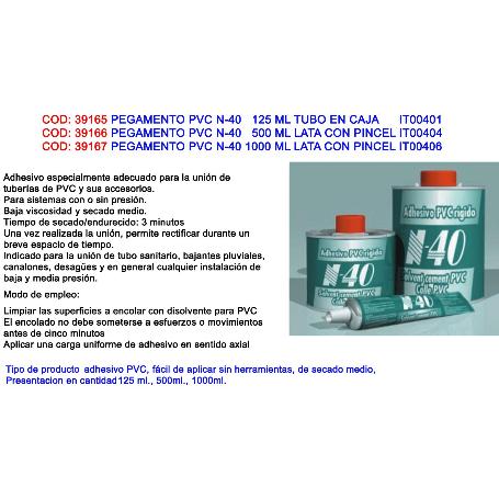 PEGAMENTO PVC N-40 1000 ML LATA CON PINCEL IT00406