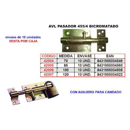 AVL PASADOR 455-4   85 MM. BICROMATADO+AGUJERO CANDADO AVAFX-85 (CAJA 10 UNIDADES)