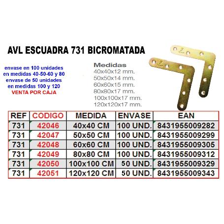 AVL ESCUADRA 731-  40X  40 BICROMATADA AVWL-252-40 (CAJA 100 UNIDADES)