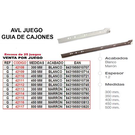 AVL GUIA CAJONES 500 MM MARRON JUEGO REF-G