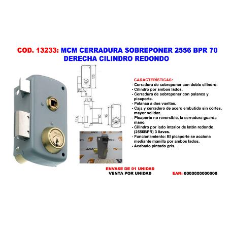 MCM CERRADURA SOBREPONER 2556 BPR 70 - DCHA  CILINDRO REDONDO